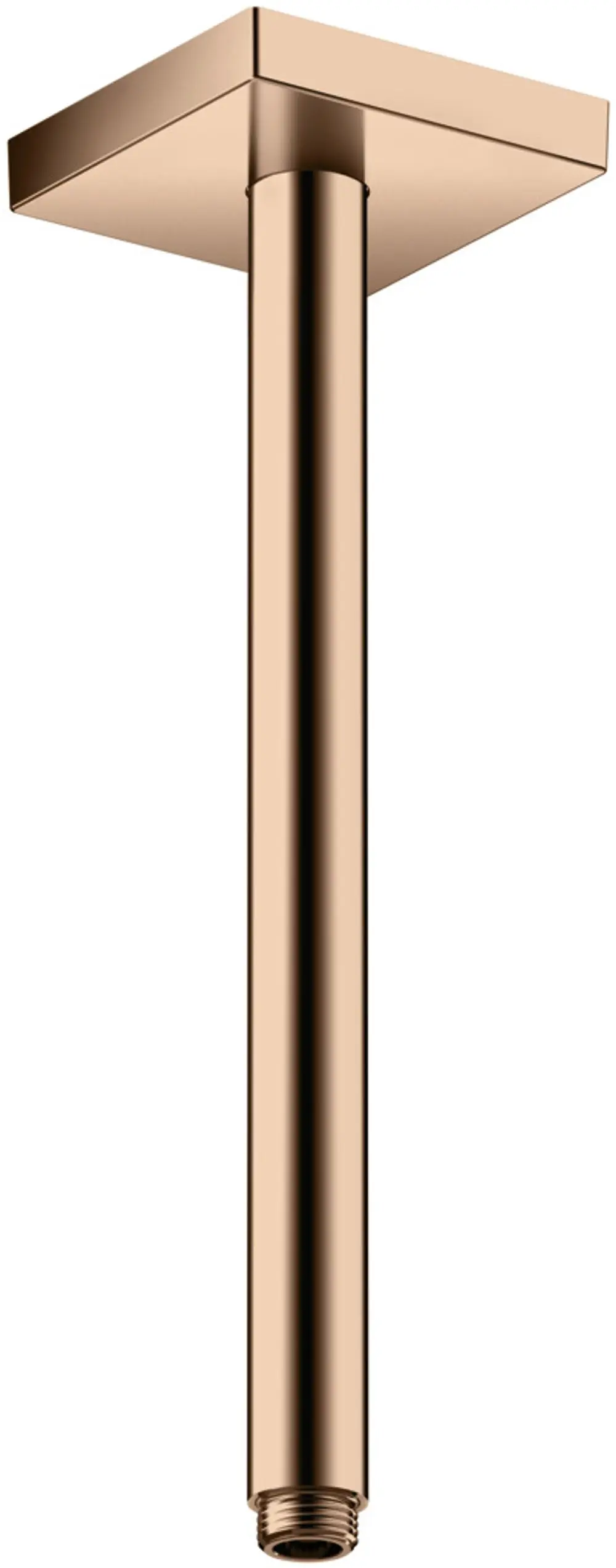 Deckenanschluss von AXOR mit quadratischem Deckel und zylindrischem Rohr, oberflächenveredelt in einer Goldfarbe, Anschlussgewinde am unteren Ende.